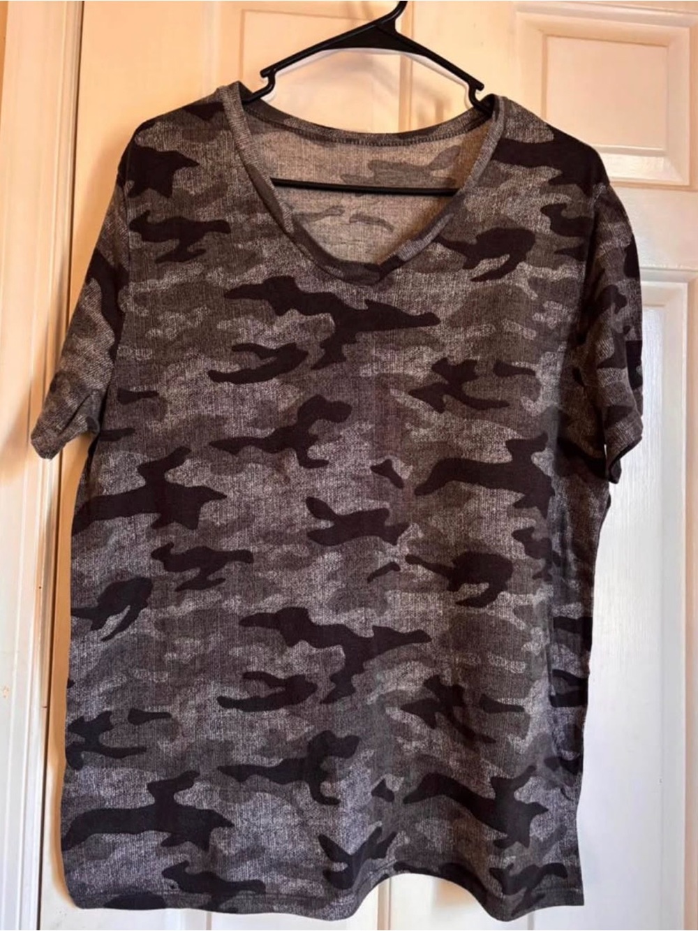 Gray & Black Camo V-Neck Tee
